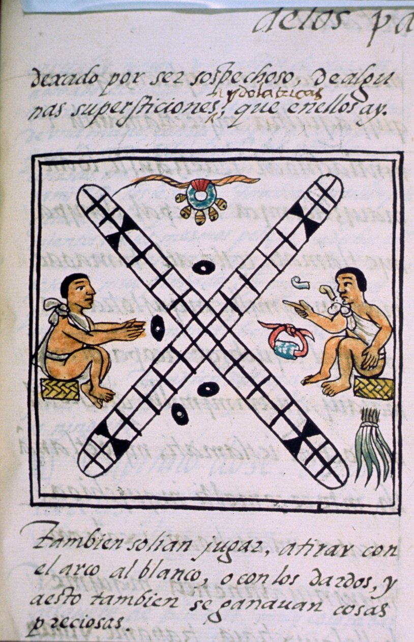 Ms Palat. 218-220 Livro IX Homens astecas jogando Patoli, do &39;Códice Florentino&39; de Bernardino de Sahagun, c.1540-85 de Spanish School