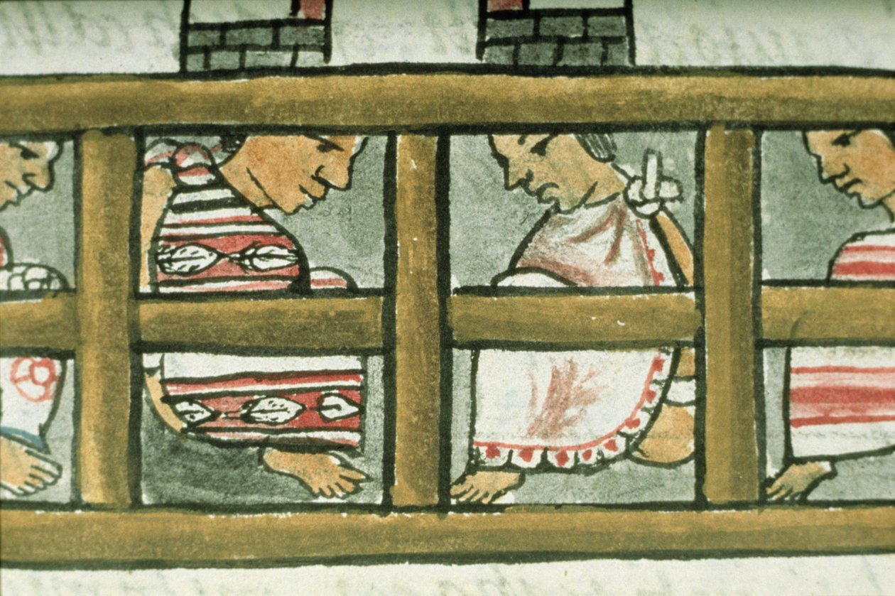 Ms Palat. 218-220 Livro IX, prisioneiros astecas, do "Códice Florentino", de Bernardino de Sahagun, c.1540-85 de Spanish School