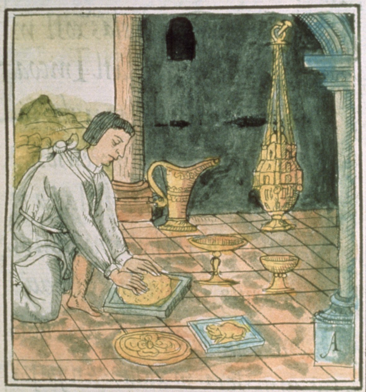 Ms Palat. 218-220 Livro IX Objetos de ouro em uma loja asteca, do "Códice florentino", de Bernardino de Sahagun, c.1540-85 de Spanish School
