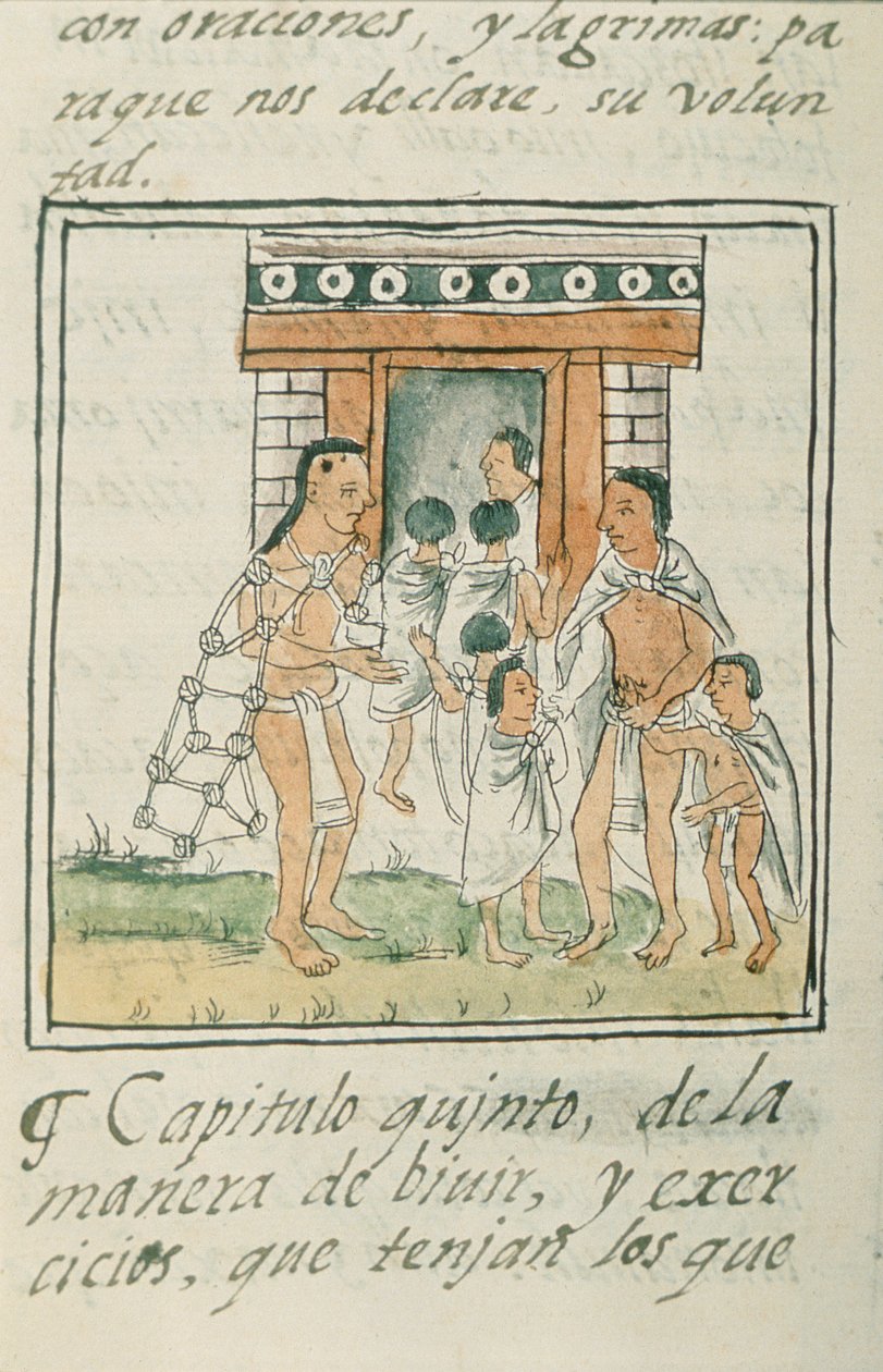 Ms Palat. 218-220 Livro IX Crianças pequenas entrando em uma casa, do &39;códice florentino&39; por Bernardino de Sahagun, c.1540-85 de Spanish School