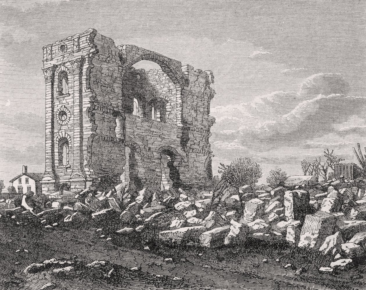 Ruínas do Templo Mórmon, Nauvoo, Illinois, na década de 1850, de &39;La Vuelta al Mundo&39;, publicado em Madri, 1865 de Spanish School