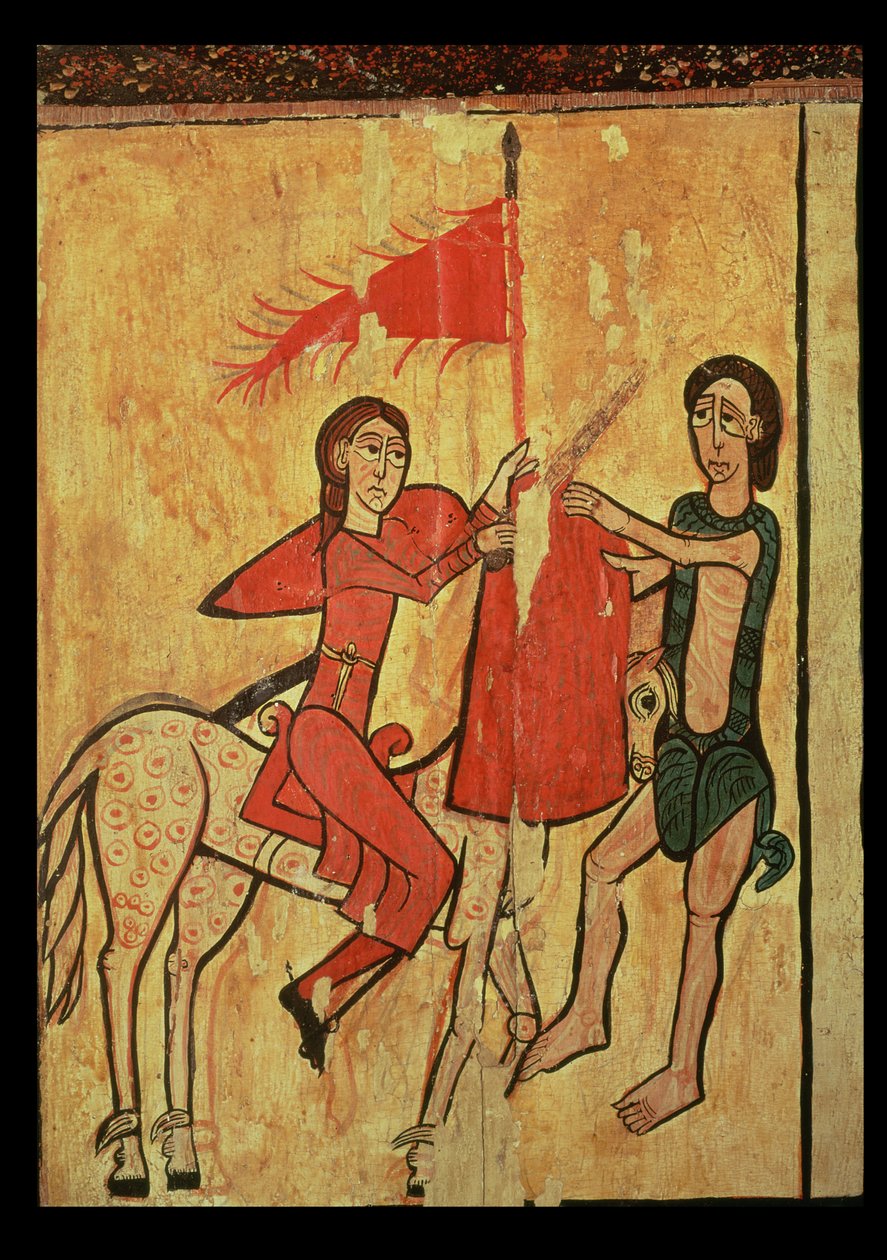 St. Martin e o Mendigo, detalhe de um altar frontal de Sant Marti de Puigbo, Gombren (têmpera no painel) de Spanish School