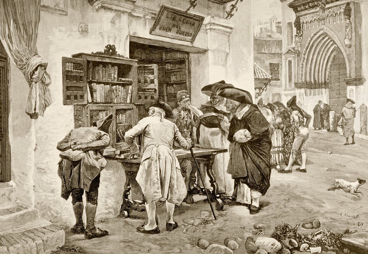 Os bibliófilos, depois de uma pintura de Jiménez Aranda, de "La Ilustración Espanola y Americana" de 1881 de Spanish School
