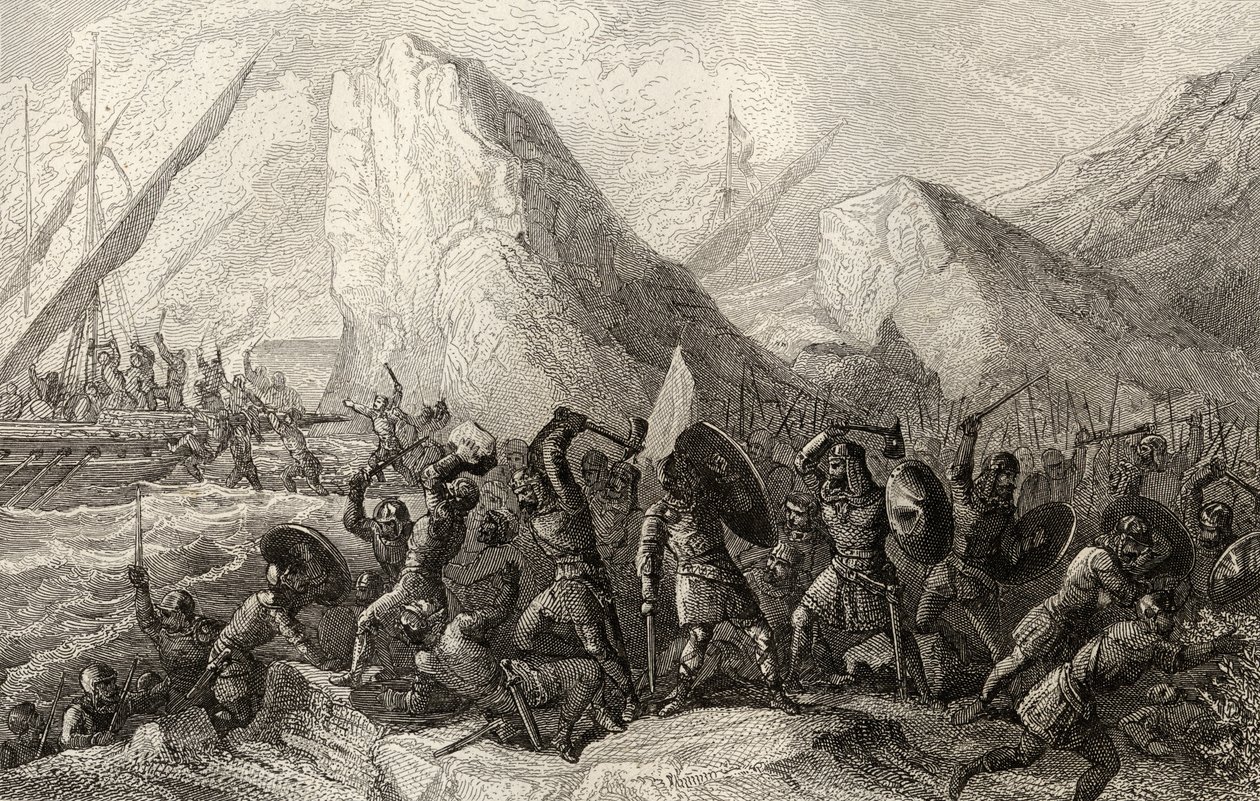 Os normandos são destruídos nas costas galegas da Espanha em c.969 de Spanish School