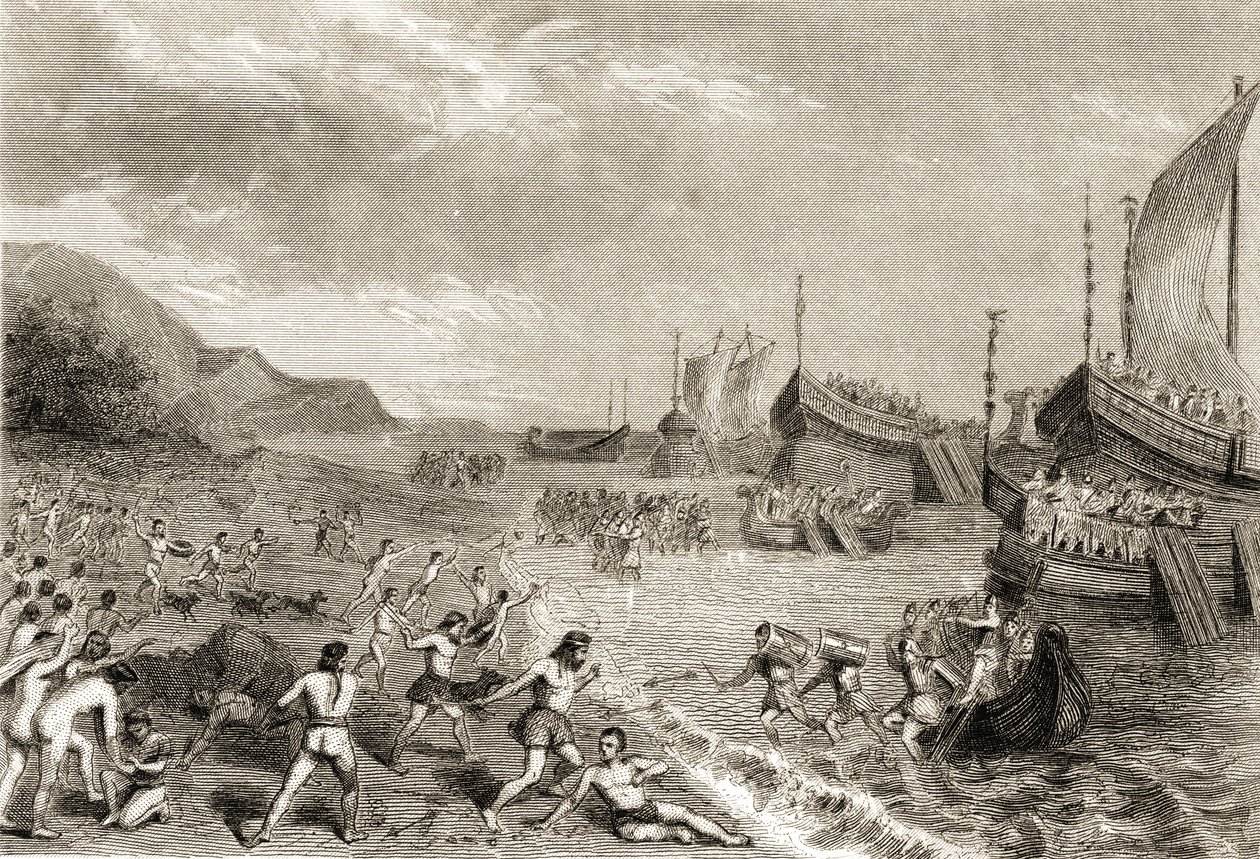 Os romanos que aterram na ilha de Maiorca em 123 aC de Spanish School