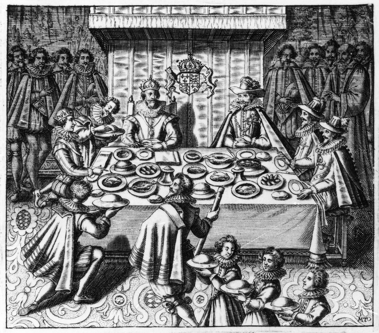 O embaixador espanhol janta com o rei James I da Inglaterra, c.1620-25 de Spanish School