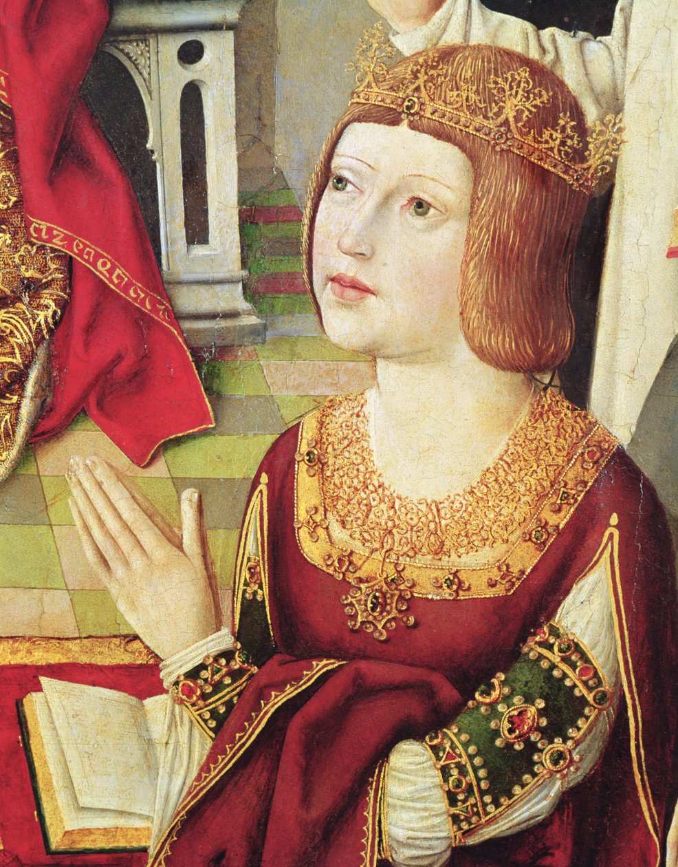 A Virgem dos Reis Católicos, detalhe de Isabella de Castille (1451-1504) c.1490 (ver 60603 e 3947) de Spanish School