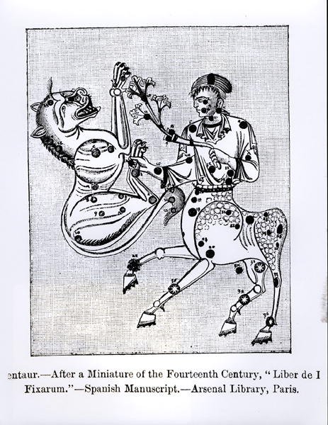 O Centauro, de Liber de Stellis Fixarum, ilustração de Ciência e Literatura na Idade Média e Renascimento, escrito e gravado por Paul Lacroix, 1878 de Spanish School