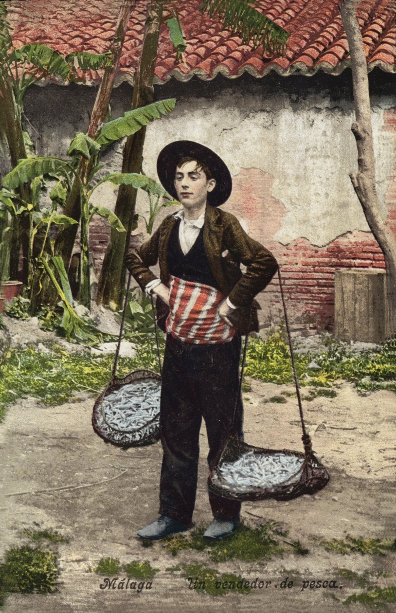 Vendedor de peixe, Málaga, Espanha (fotografia a cores) de Spanish Photographer