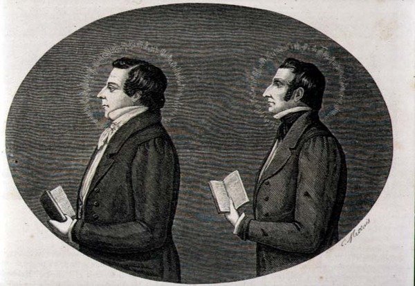 (LtoR) Joseph Smith (1805-44) fundador da Igreja Mórmon e seu irmão Hyrum, de 