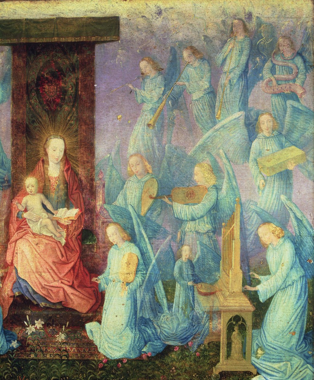 Um Concerto de Anjos (óleo sobre painel) (detalhe) de Spanish School