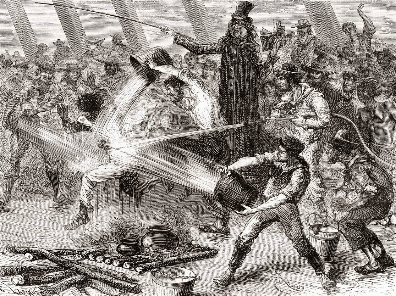 Uma linha cruzando a cerimônia a bordo do Simon Bolivar de Spanish School