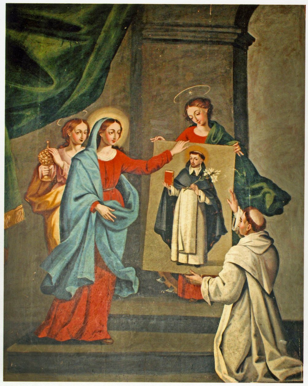 Um santo que apresenta um retrato de São Domingos à Virgem Maria (ver também 308140) de Spanish School