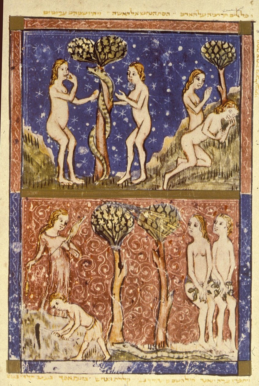 Adão e Eva, ilustração da Hagadá de Sarajevo de Spanish School