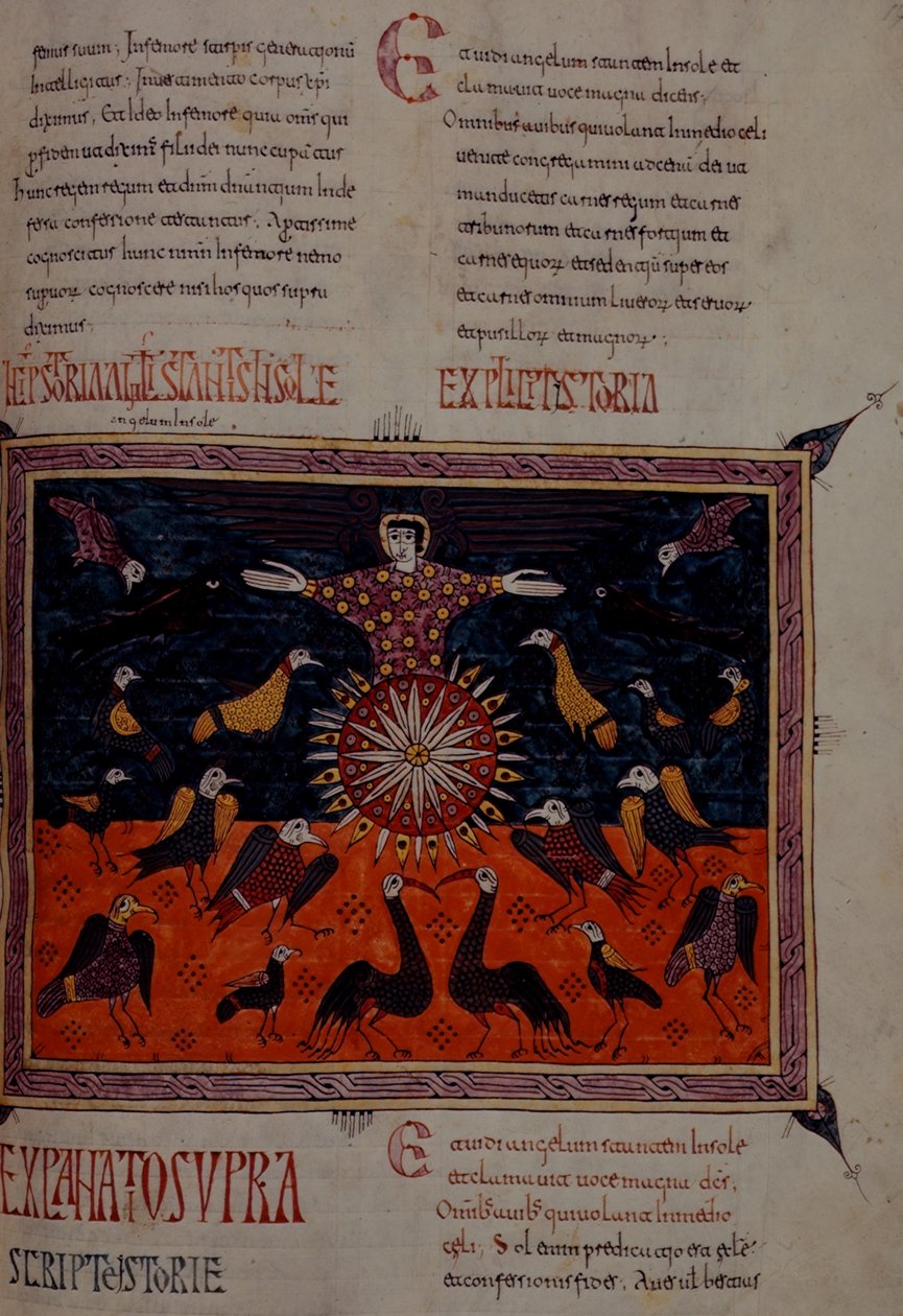 Acrescentar 11695 fol.197 Um anjo de pé ao sol, do Beato Apocalipse de Santo Domingo de Silos de Spanish School