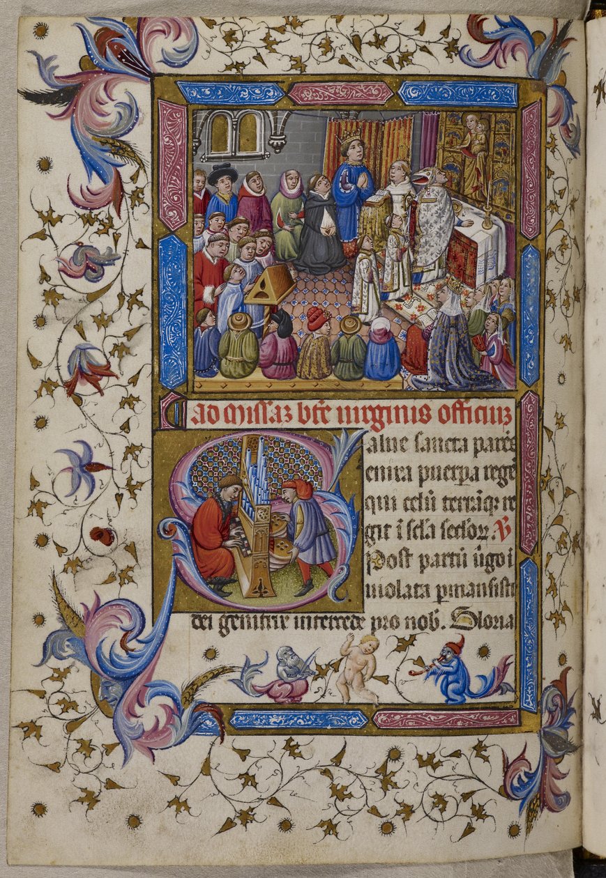 Adicionar. 28962, f.281v, Afonso V assiste à Missa, do Saltério e Horas de Afonso V de Aragão. c.1442 (velino) de Spanish School