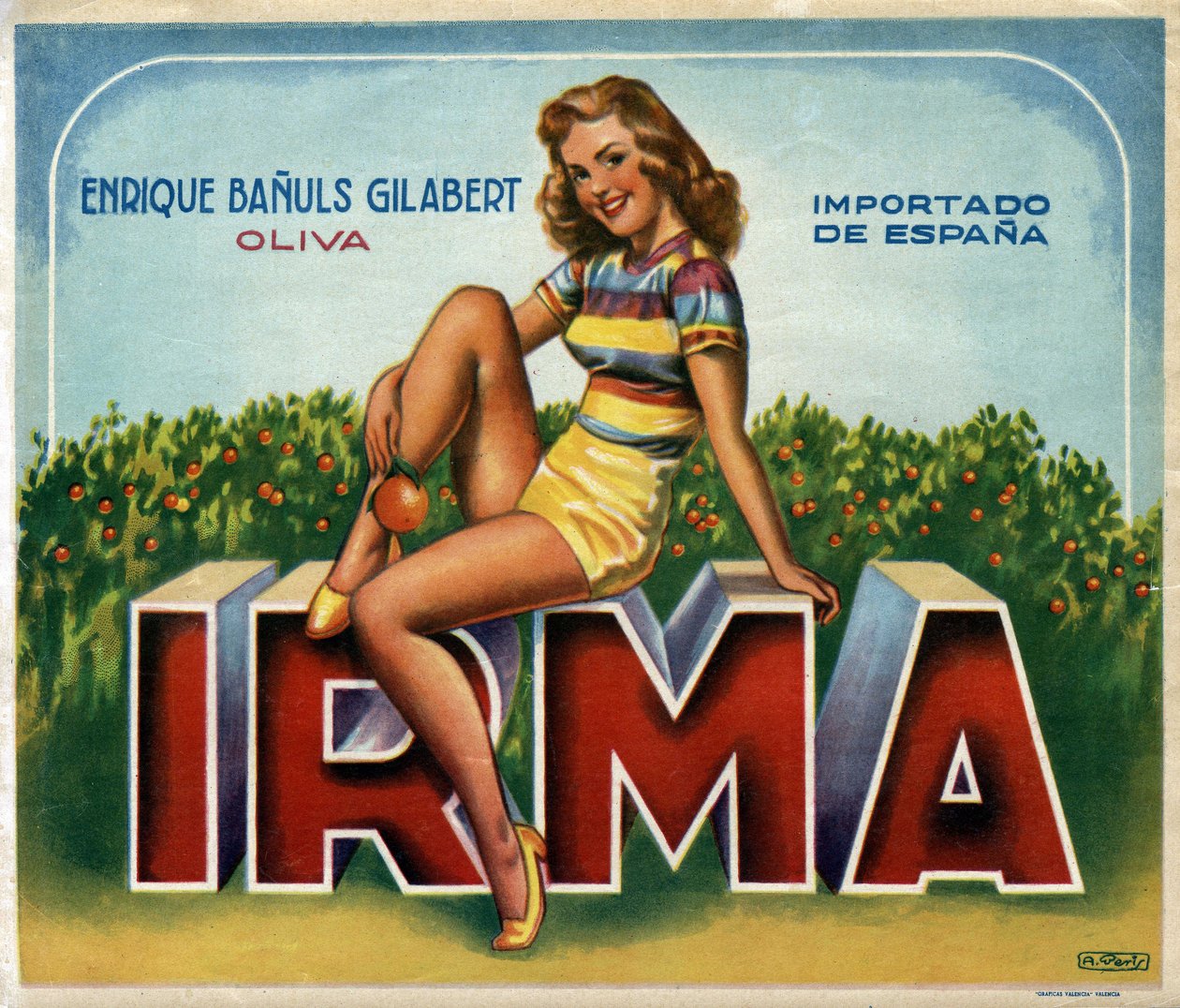 Imagem publicitária "Irma" para laranjas de Valência na Espanha de Spanish School