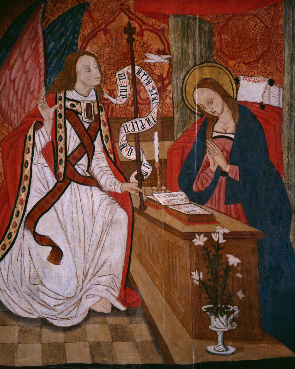 Anunciação, painel da Igreja San Andrés de Tortura, final do século XV e início do século XVI (madeira pintada) de Spanish School