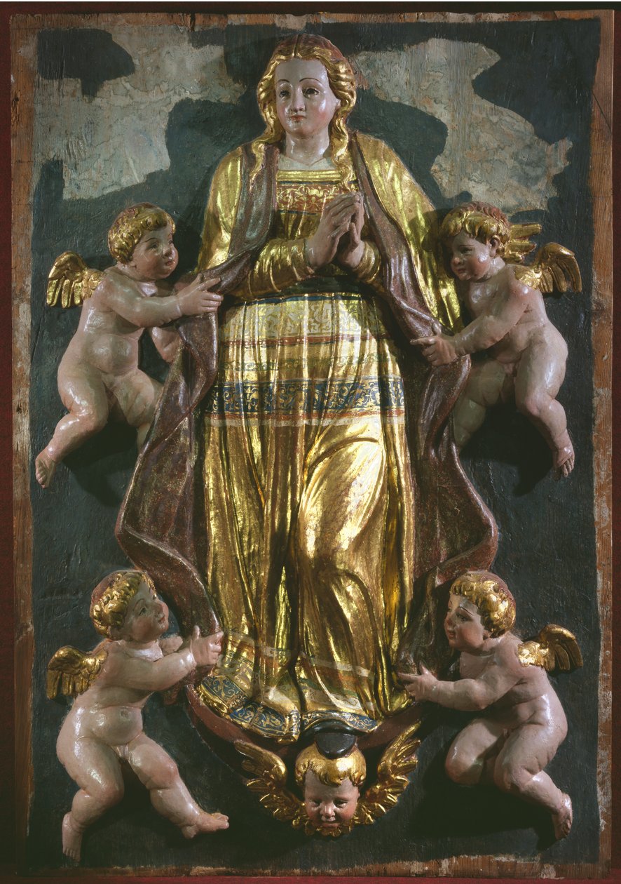 Assunção da Virgem, detalhe de um retábulo renascentista (madeira pintada e dourada) de Spanish School