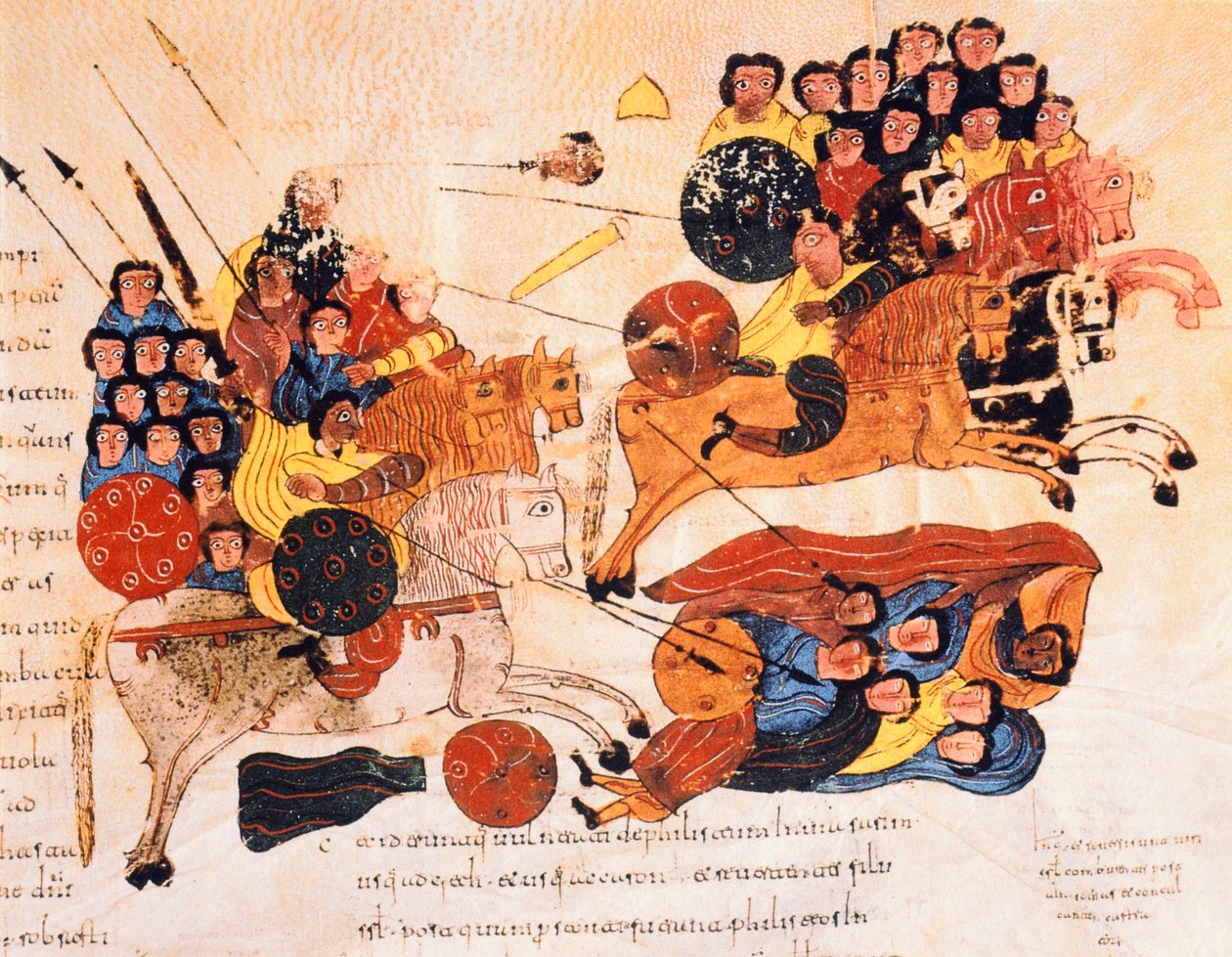 Batalha entre os hebreus e os filisteus, da Bíblia visigodo-moçárabe de Santo Isidor, em seguida, 960 dC (tempera sobre velino) de Spanish School