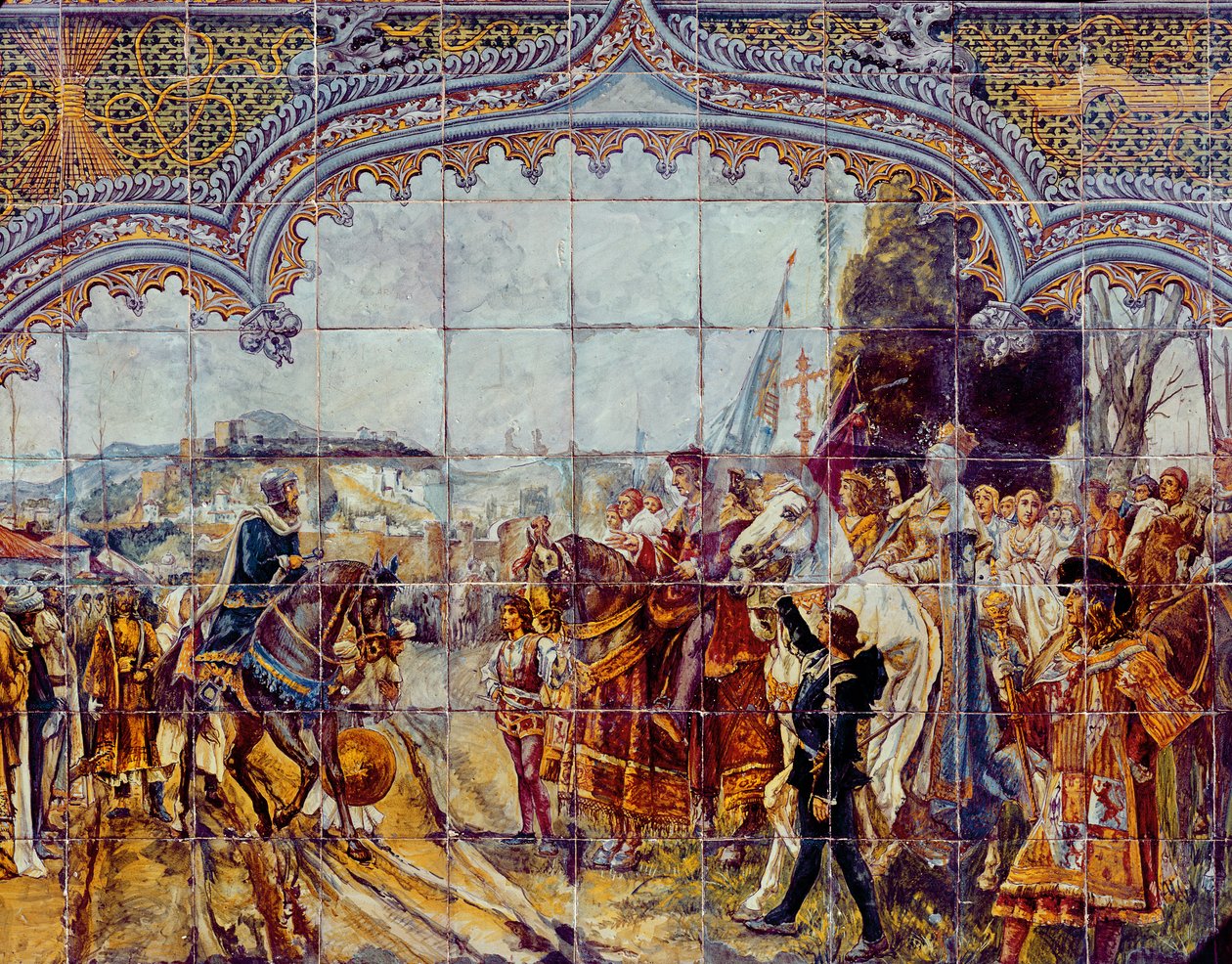 Boabdil entrega as chaves de Granada aos Reis Católicos em 1492 (cerâmica) de Spanish School