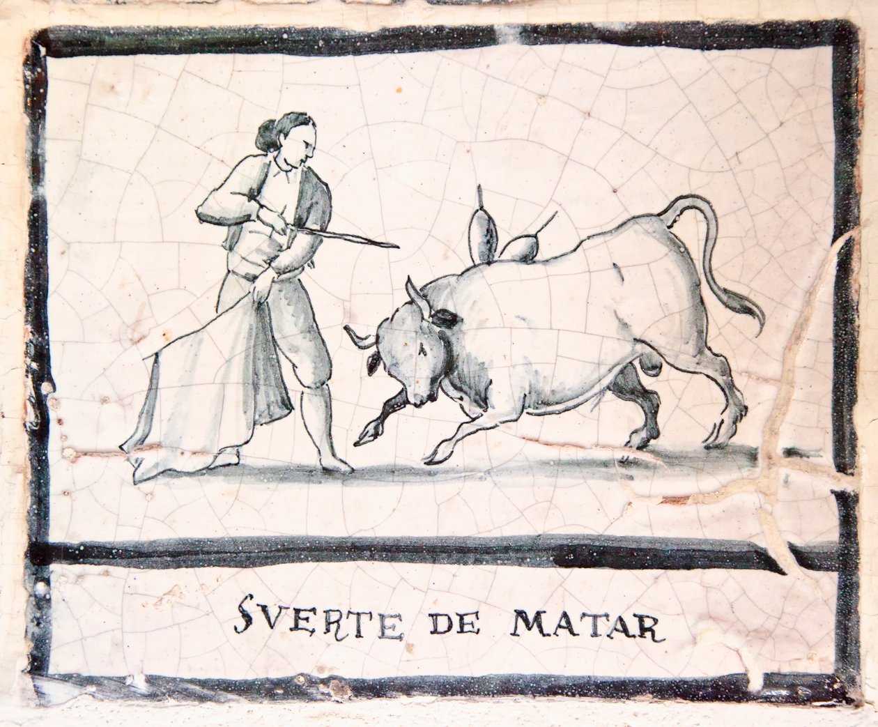 Cena de tourada em um azulejo antigo - The Killing Stage (ceramic) de Spanish School
