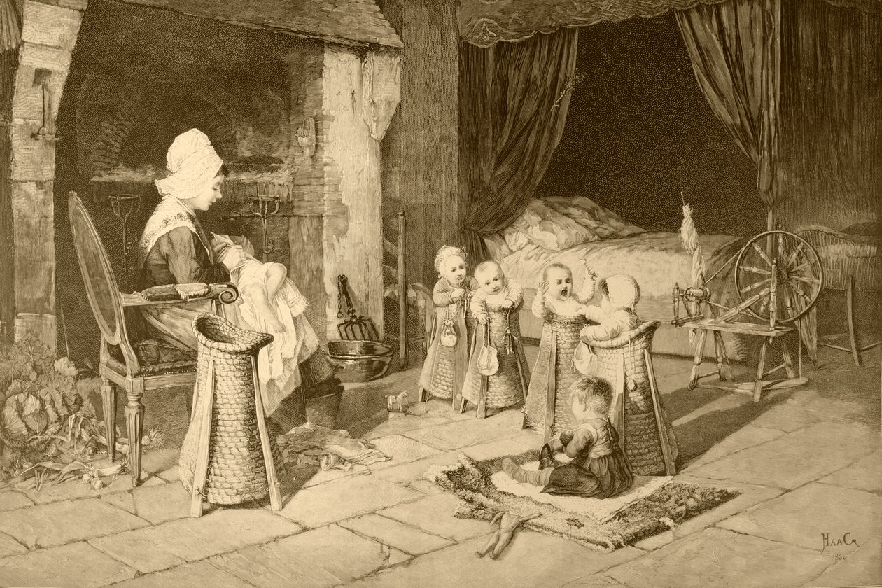 Casa de crianças em uma aldeia, depois de uma pintura de Haag, do &39;Álbum Artistico&39;, publicado c.1890 de Spanish School