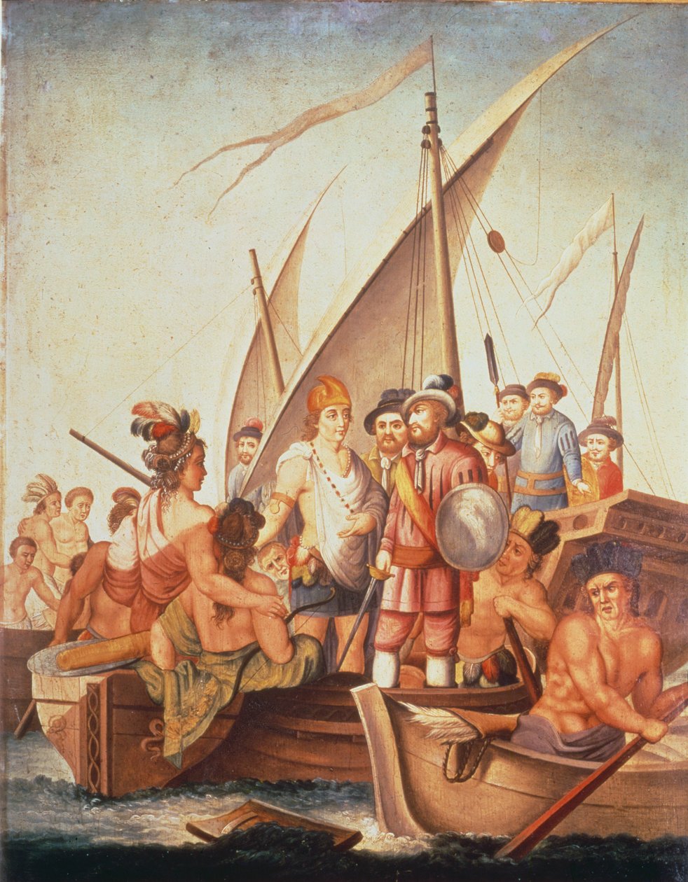 Conquista do México: Garcia de Holguin captura Guatimozin (óleo a bordo) de Spanish School