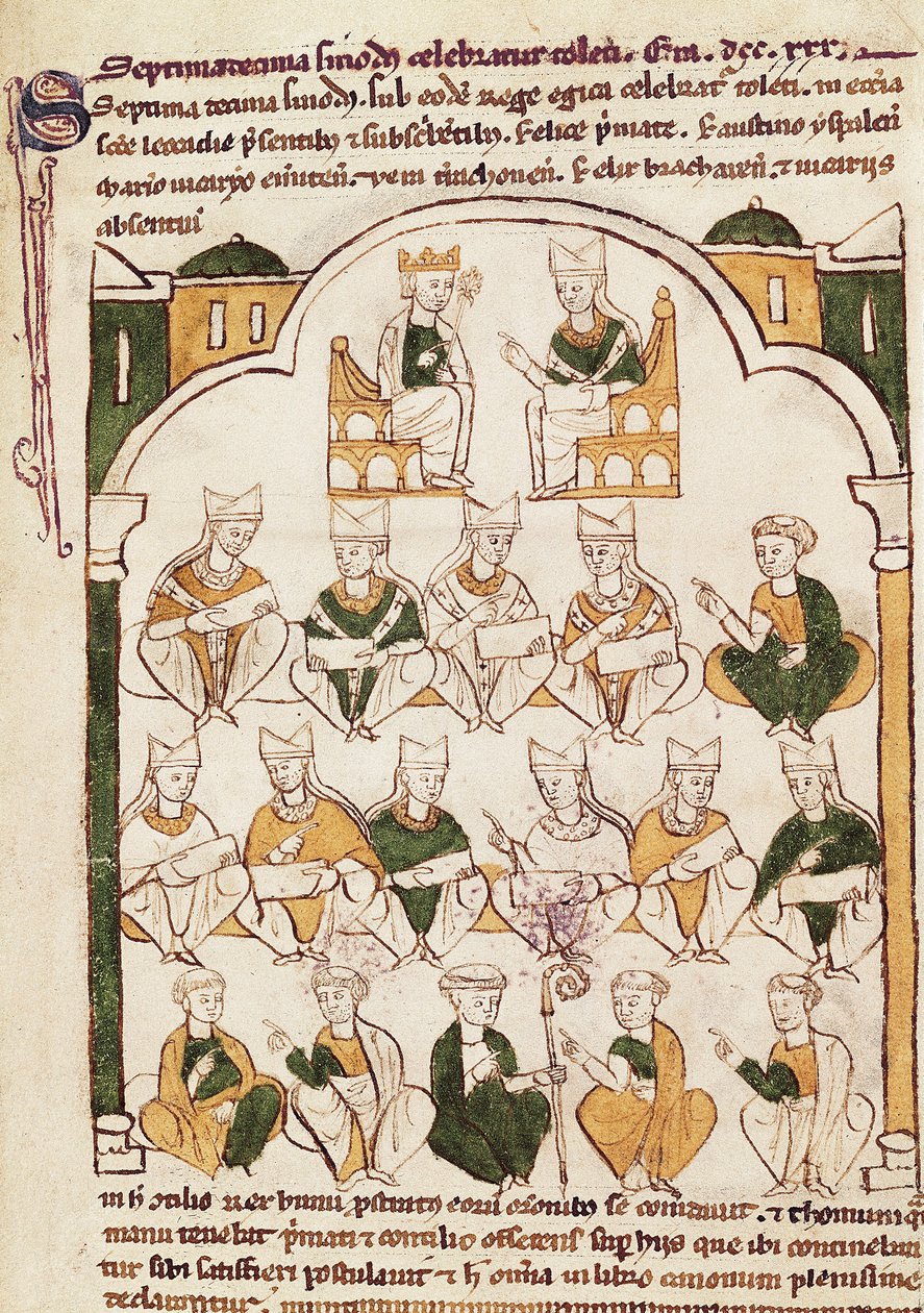Conselho de Toledo, miniatura em "Primacia de la Iglesia Toledana". de Spanish School