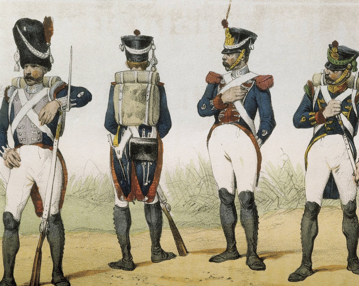 DE SOTTO, Serafim Maria, Conde de Clonard (1793 - 1862). Historia organica de las armas de Infanteria y Caballeria espanolas. 1851 - 1859. Os soldados de infantaria durante o reinado de Fernando VII de Espanha. Granadeiro, espingardeiro, sargento e chasseu de Spanish School