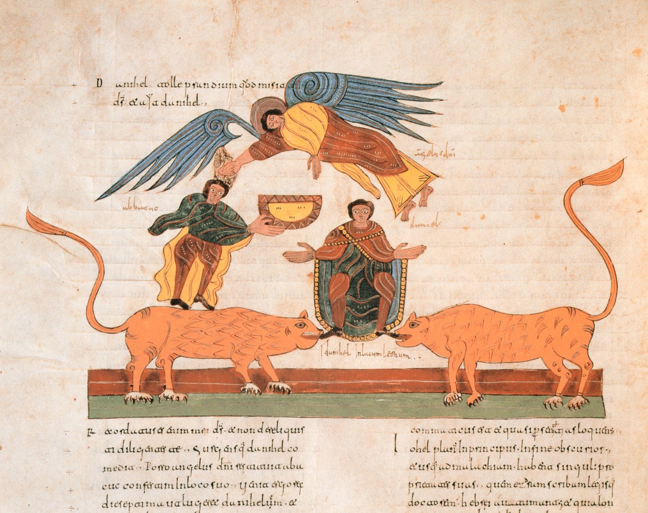 Daniel no Covil do Lions, da Bíblia Visigodo-Moçárabe de Santo Isidores, fol.325v., AD 960 (têmpera sobre velino) de Spanish School