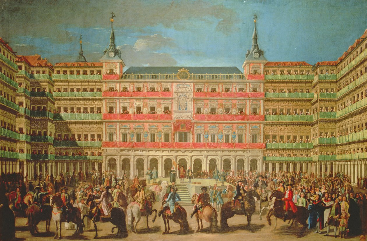 Decoração da Praça Maior para a entrada de Carlos III em Madrid de Spanish School