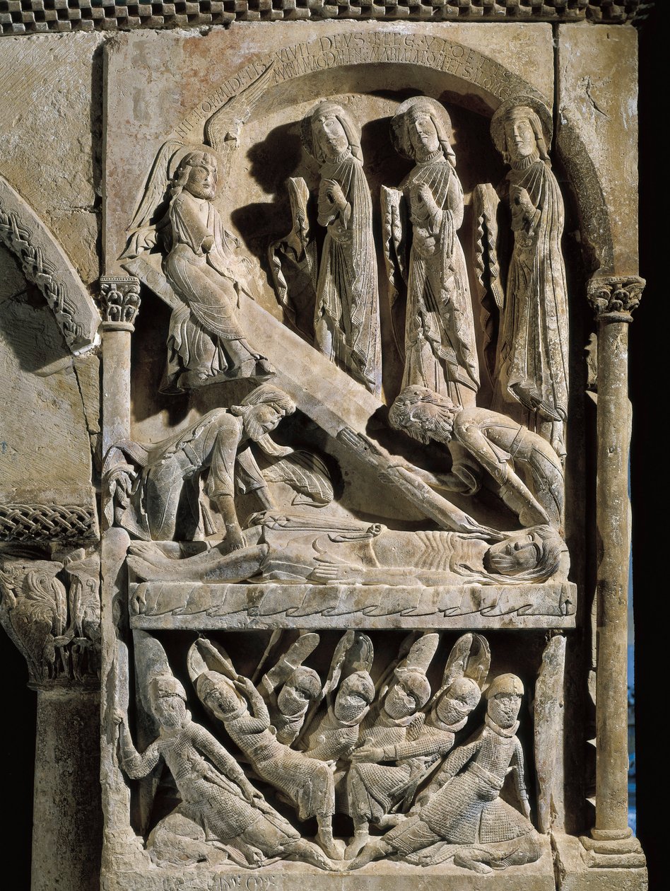 Deposição de Cristo. Escultura feita pelo mestre de São Domingos de Silos (século XII). Relevo sobre pedra. de Spanish School