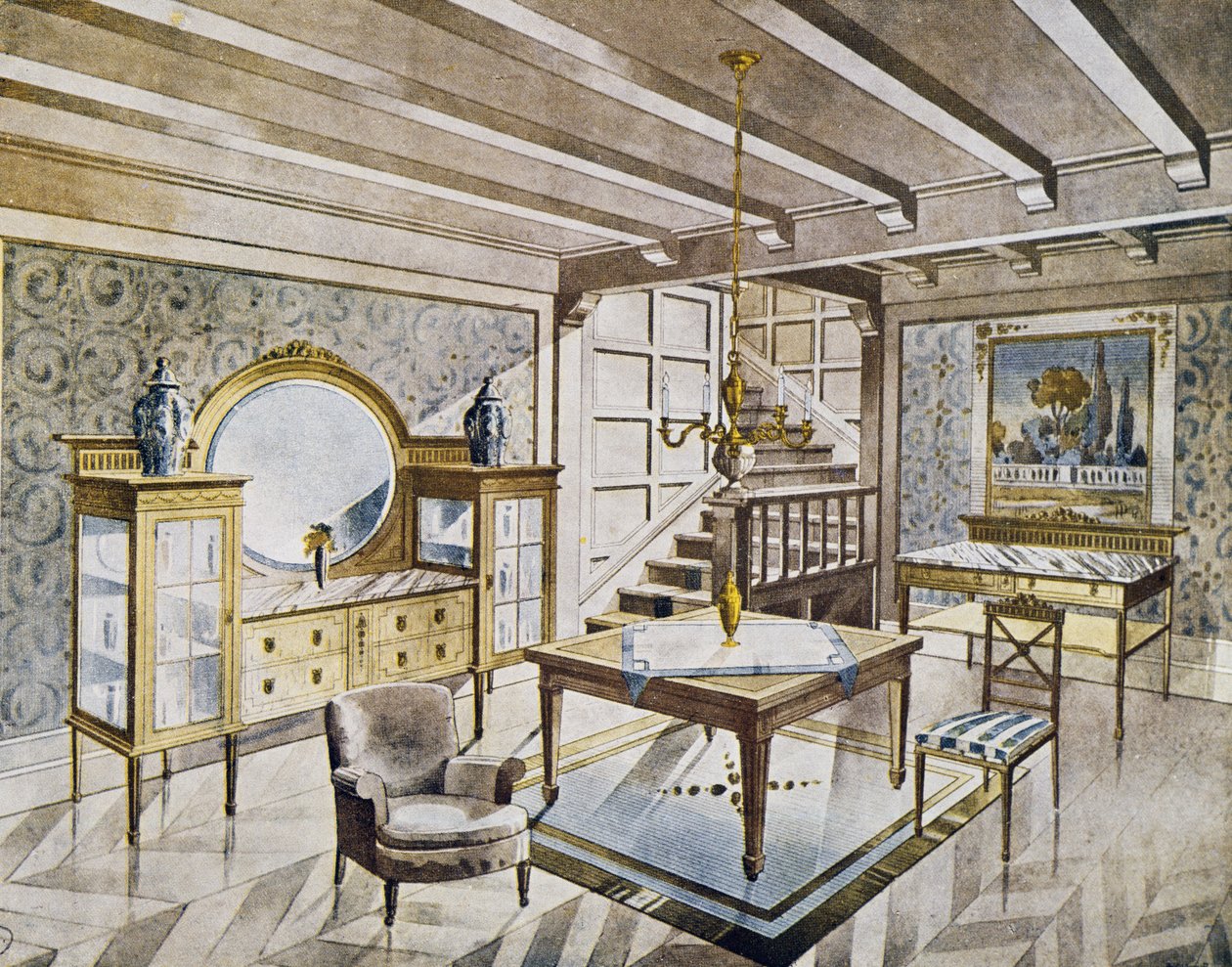 Design das salas de estar, por volta de 1900, Espanha, século XX de Spanish School