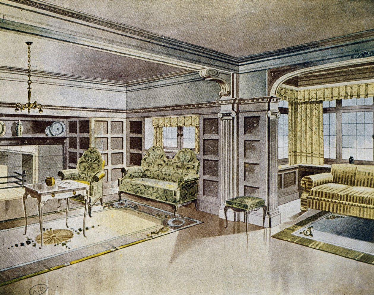 Design das salas de estar, por volta de 1900, Espanha, século XX de Spanish School