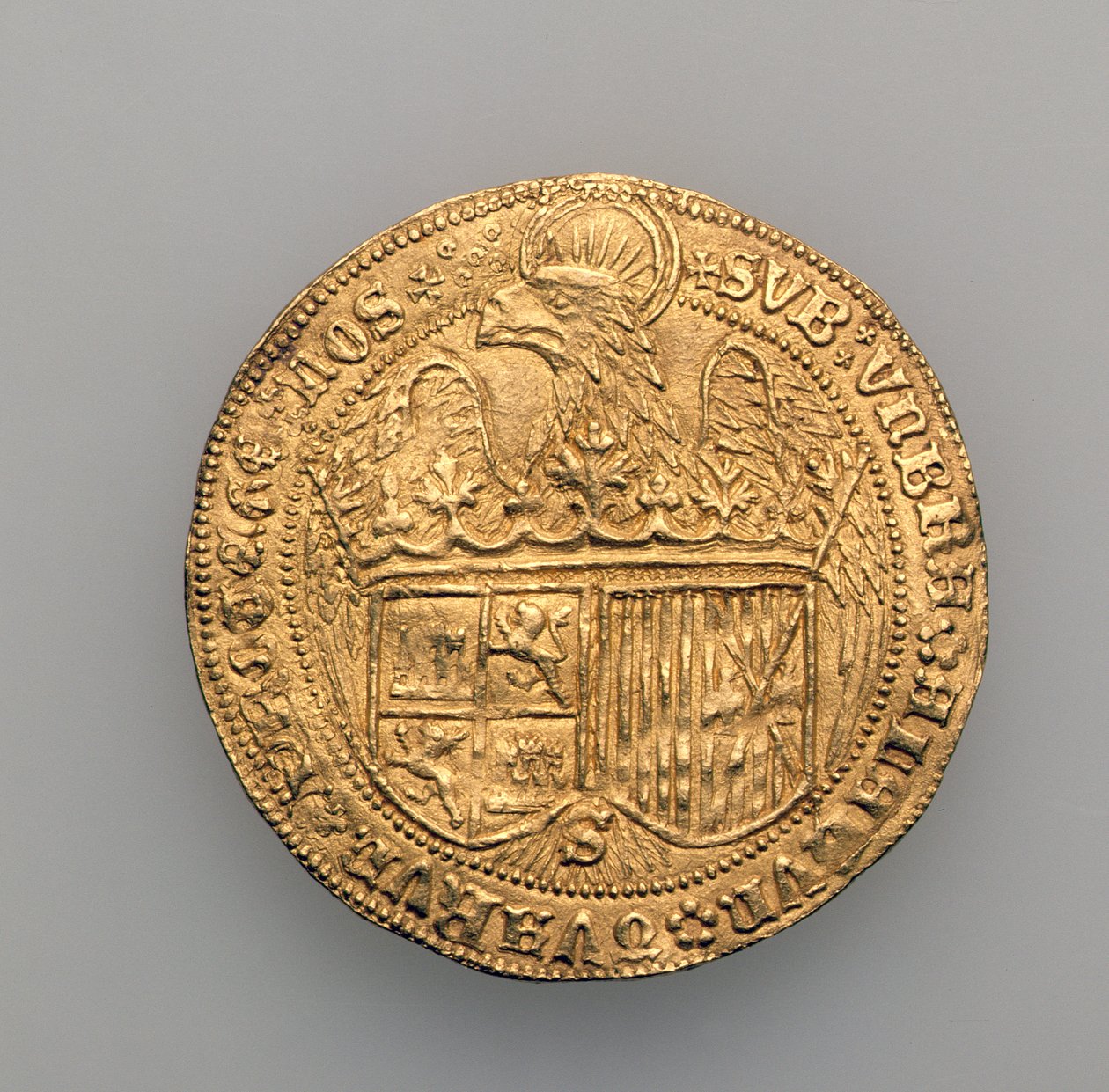Dupla excelente de Ferdinand II de Aragão (1452-1516) e Isabella de Castilla (1451-1504), Sevilha Mint, 1475 (ouro) (ver 168057) de Spanish School