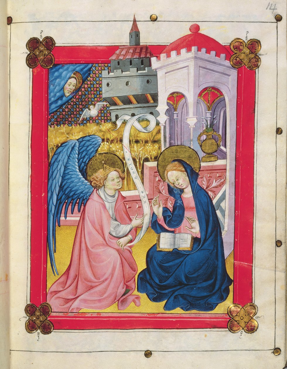 Ex. 2653 f.14 A Anunciação, das Horas da Bem-Aventurada Virgem Maria (velino) de Spanish School