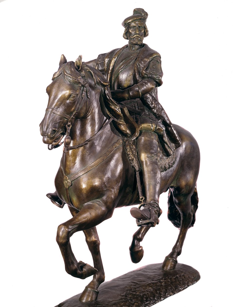 Retrato equestre de Hernan Cortes (ou Cortez) (1485-1547), conquistador espanhol. Escultura anónima em bronze do século XVI. Museu de Armee, Madrid. de Spanish School