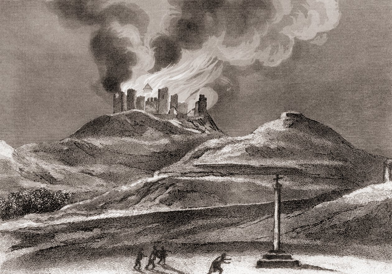 Incêndio no Mosteiro de Montearagon, Quincena, Huesca, Espanha, em 1835 (lito) de Spanish School