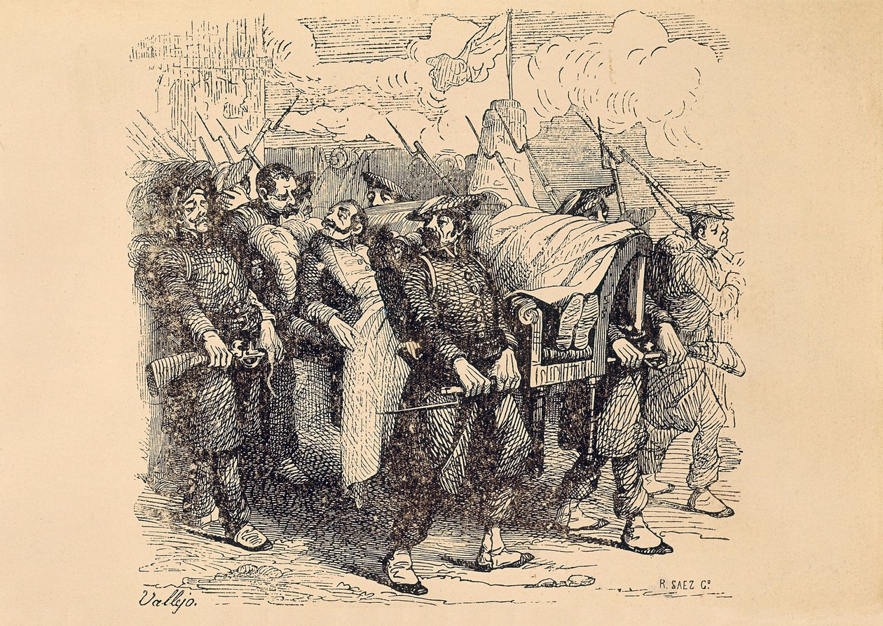 Primeira Guerra da Lista de Carros (1833-1840): O General de Carlist Tomas Zumalacarregui (1788-1835) feridos durante o Cerco de Bilbao de Spanish School