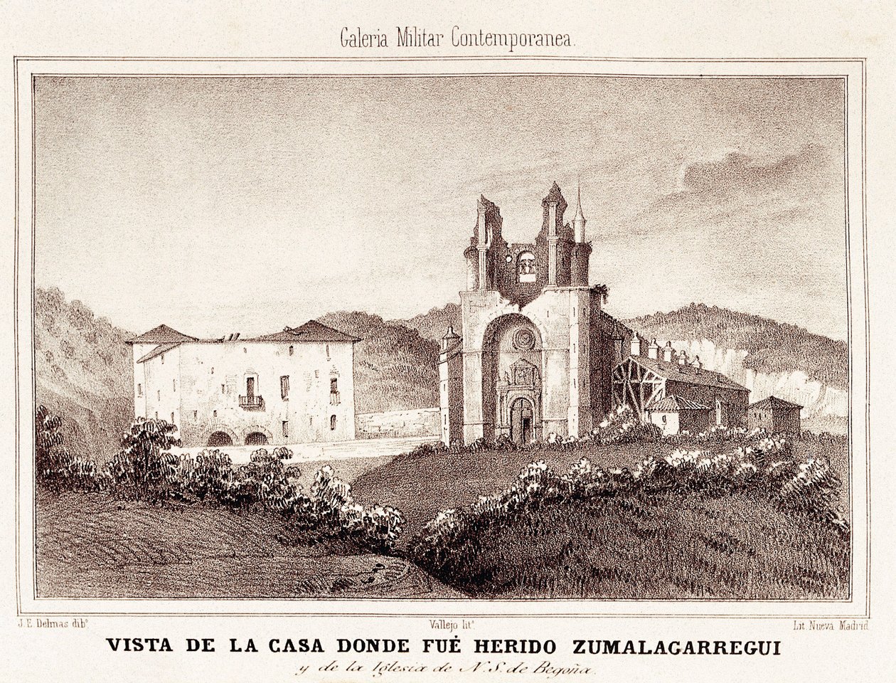 Primeira Guerra de Carlist (1833-1840): a casa ou Carlist General Tomas Zumalacarregui (1788-1835) foi ferida após o cerco de Bilbao de Spanish School