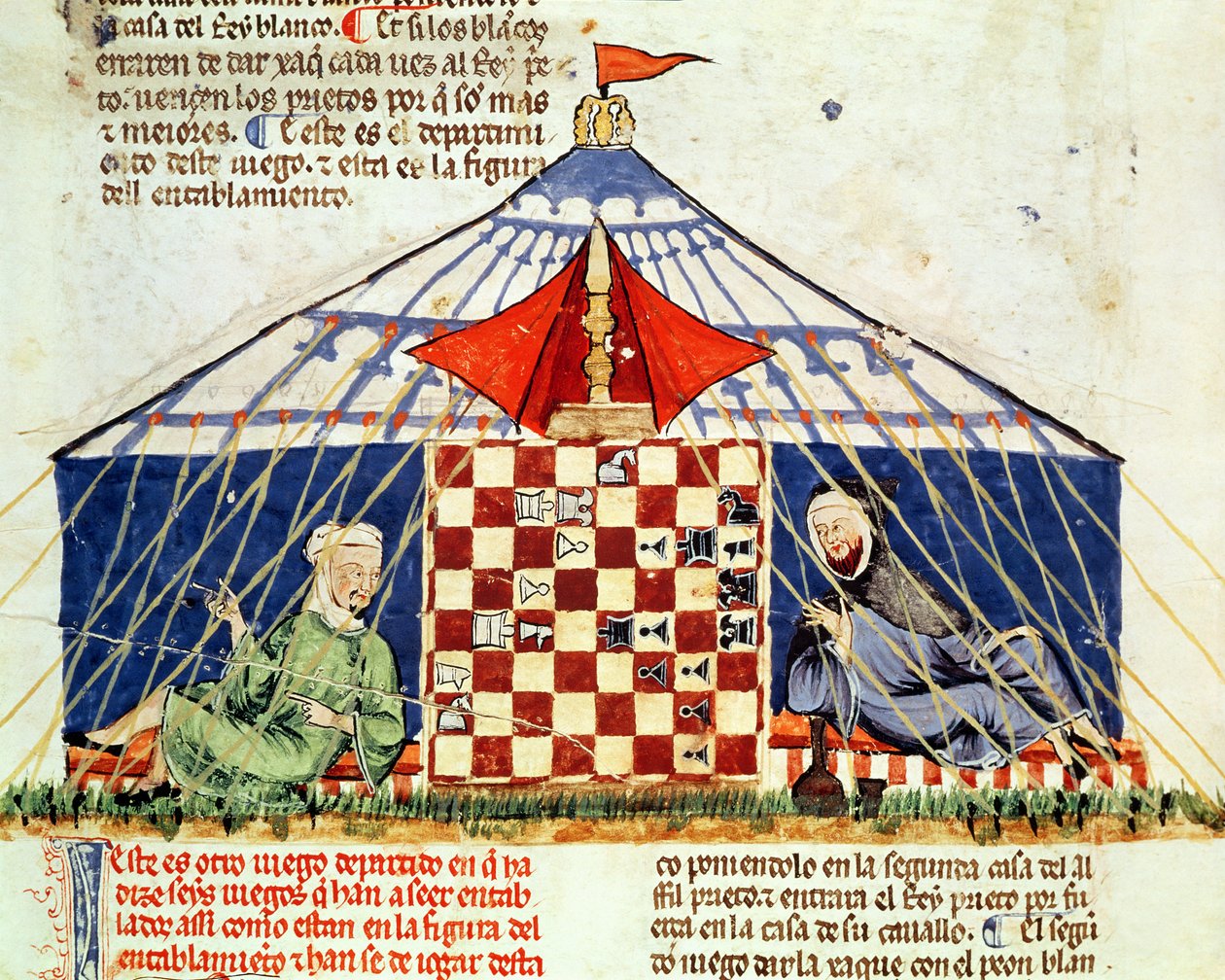Fol.62v Dois árabes jogando xadrez em uma tenda, do Livro dos Jogos, Xadrez, Dados e Placas, 1282 de Spanish School