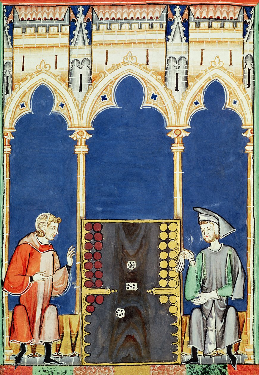 Fol.85v Dois jogadores de gamão, do livro de jogos, xadrez, dados e tabuletas, 1282 de Spanish School