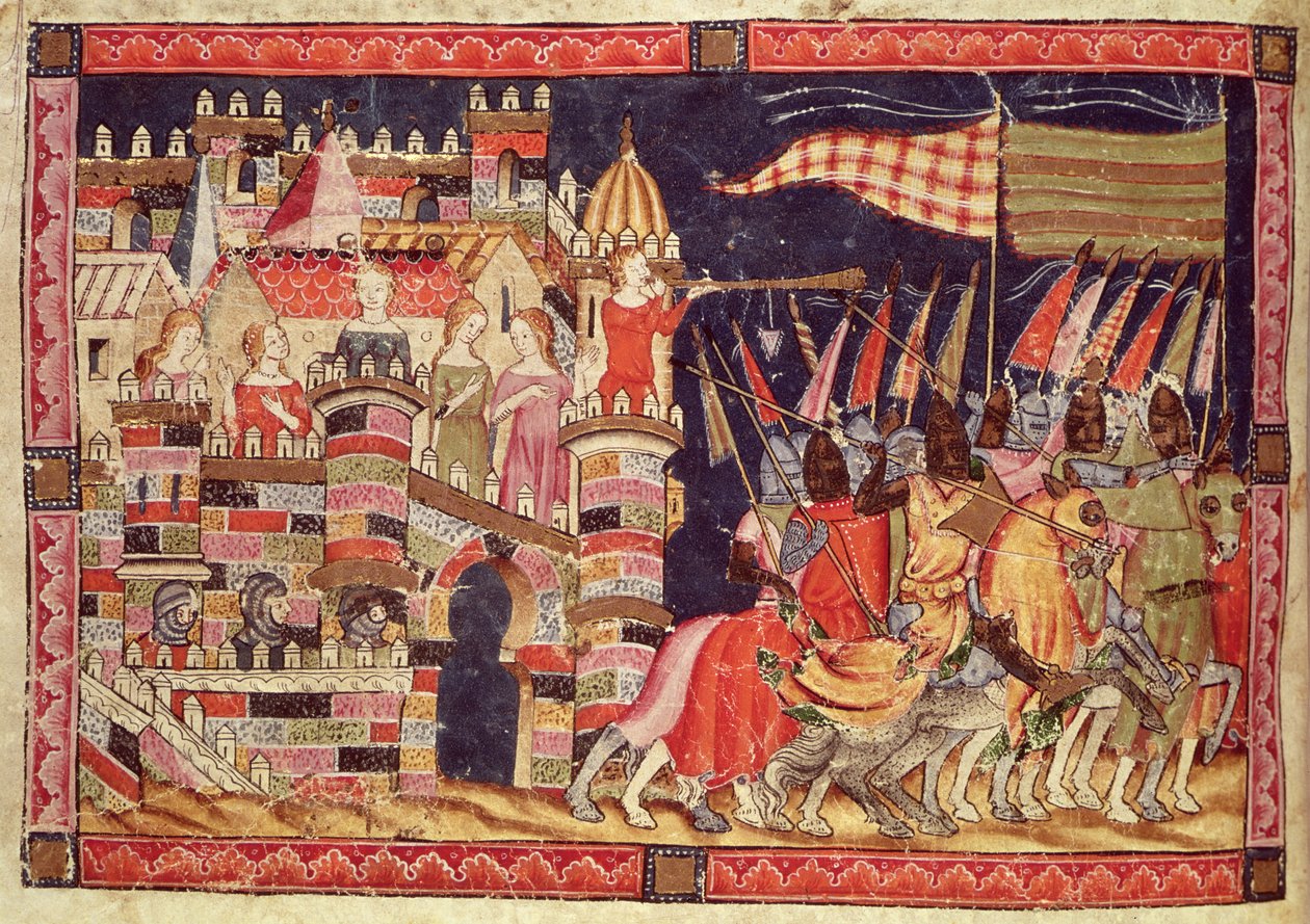 Fol.86v Os Trojans Deixando para Batalha, do Codex Benito Santa Mora de Spanish School