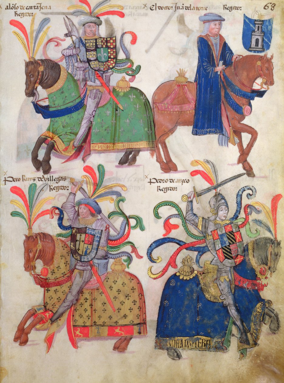 Quatro cavaleiros, do Livro dos Caballeros de la Cofradia de Santiago de Spanish School