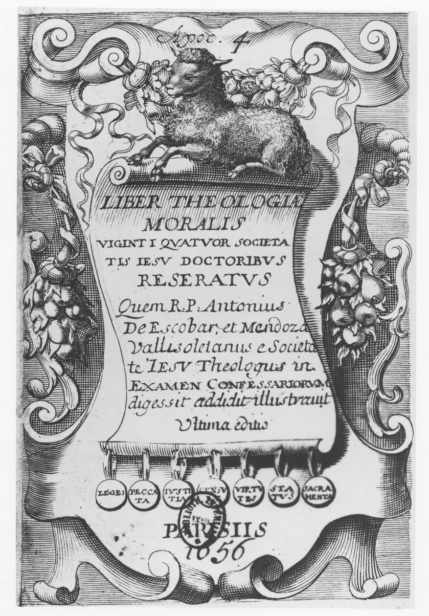 frontispício do livro de Teologia, de Antonio Escobar y Mendoza, 1656 de Spanish School