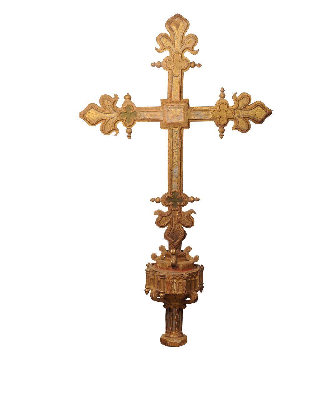 Cruz processional decorada em madeira dourada e policromada, Espanha, c.1500 (madeira dourada) de Spanish School