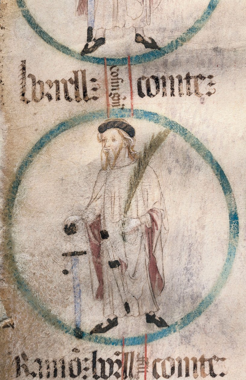 Arte gótica: retrato de Borrell II (934-992), Conde de Barcelona. Miniatura em "Genealogia de los Reyes de Aragon y Condes de Barcelona". Século XIV-XVIII. de Spanish School