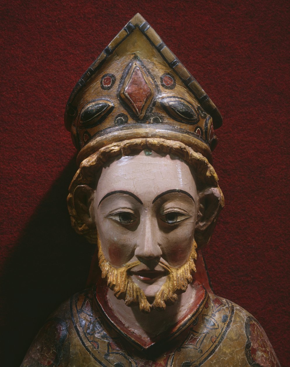 Cabeça de São Pedro, final do século XIII - início do século XIV (madeira pintada e dourada) de Spanish School