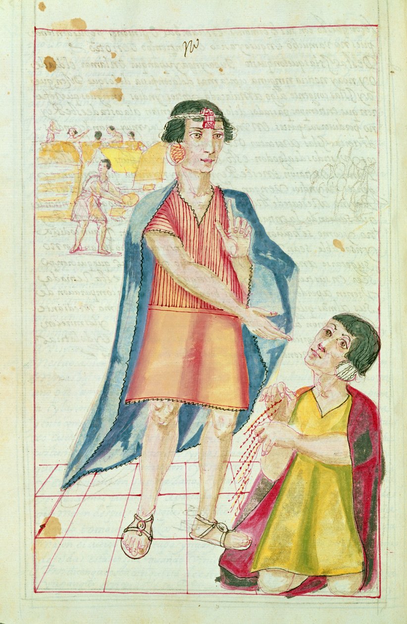 Ilustração de um Quipu, de &39;História e Genealogia Real dos Reis Inca do Peru, de seus feitos, costumes, costumes e modos de governo&39;, conhecido como Codice Murua de Spanish School